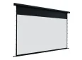 Elite Screens projector screen with black casing and white viewing surface.