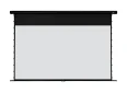 Elite Screens projector screen with black casing and white projection surface.