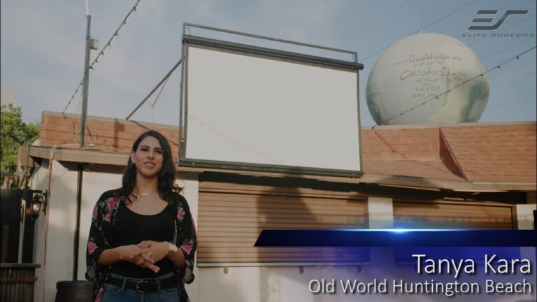 Old World Village in Huntington Beach uses Elite Screen’s Yard Master Series of Outdoor Projection Screens