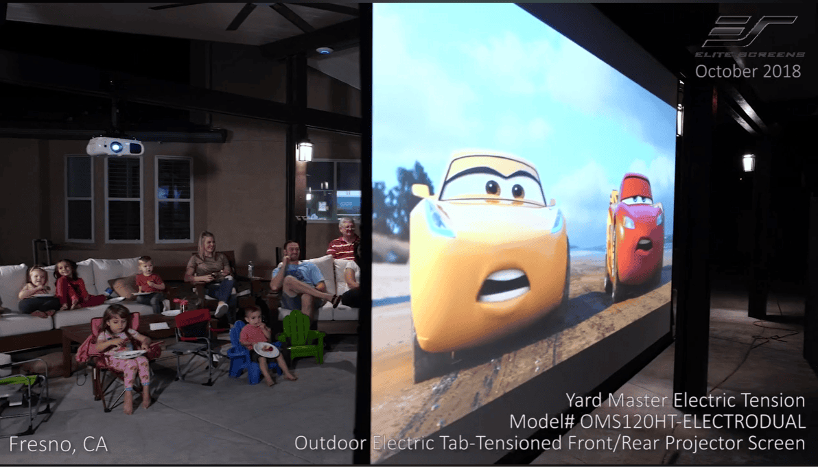 Yard Master Electric Tension Series projector screen outdoors.
