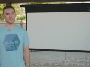 Yard Master Electric Tension Series projector screen outdoors.