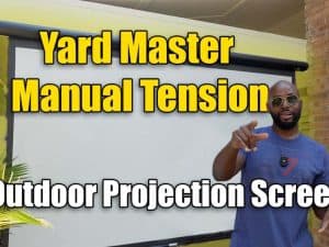 Yard Master Manual Tension outdoor projection screen for home theater.