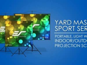 Portable Yard Master Sport Series projector screens for indoor and outdoor use.