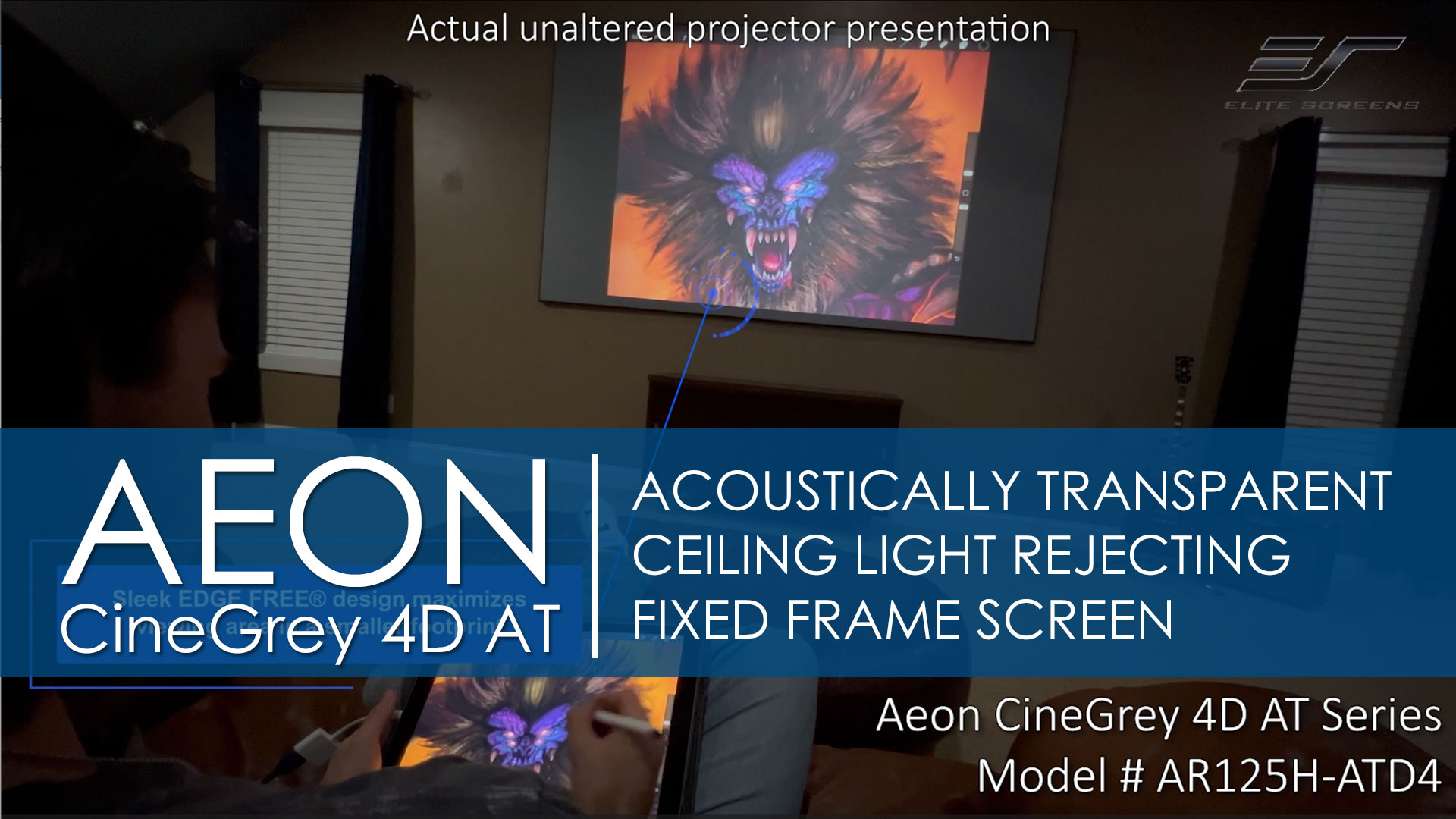 Elite Screens Aeon CineyGrey 4D AT Acoustic Transparent Ambient Light Rejecting Projector Screen