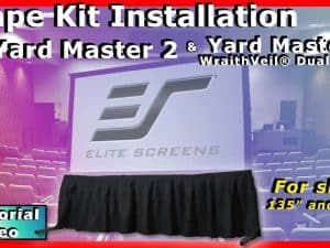 Elite Screens projector screen setup for Yard Master 2 with drape kit installation.