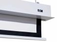 Modern white projector screen with black border for presentations and home theaters.