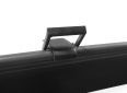 Portable projector screen case with handle for easy transport and setup.