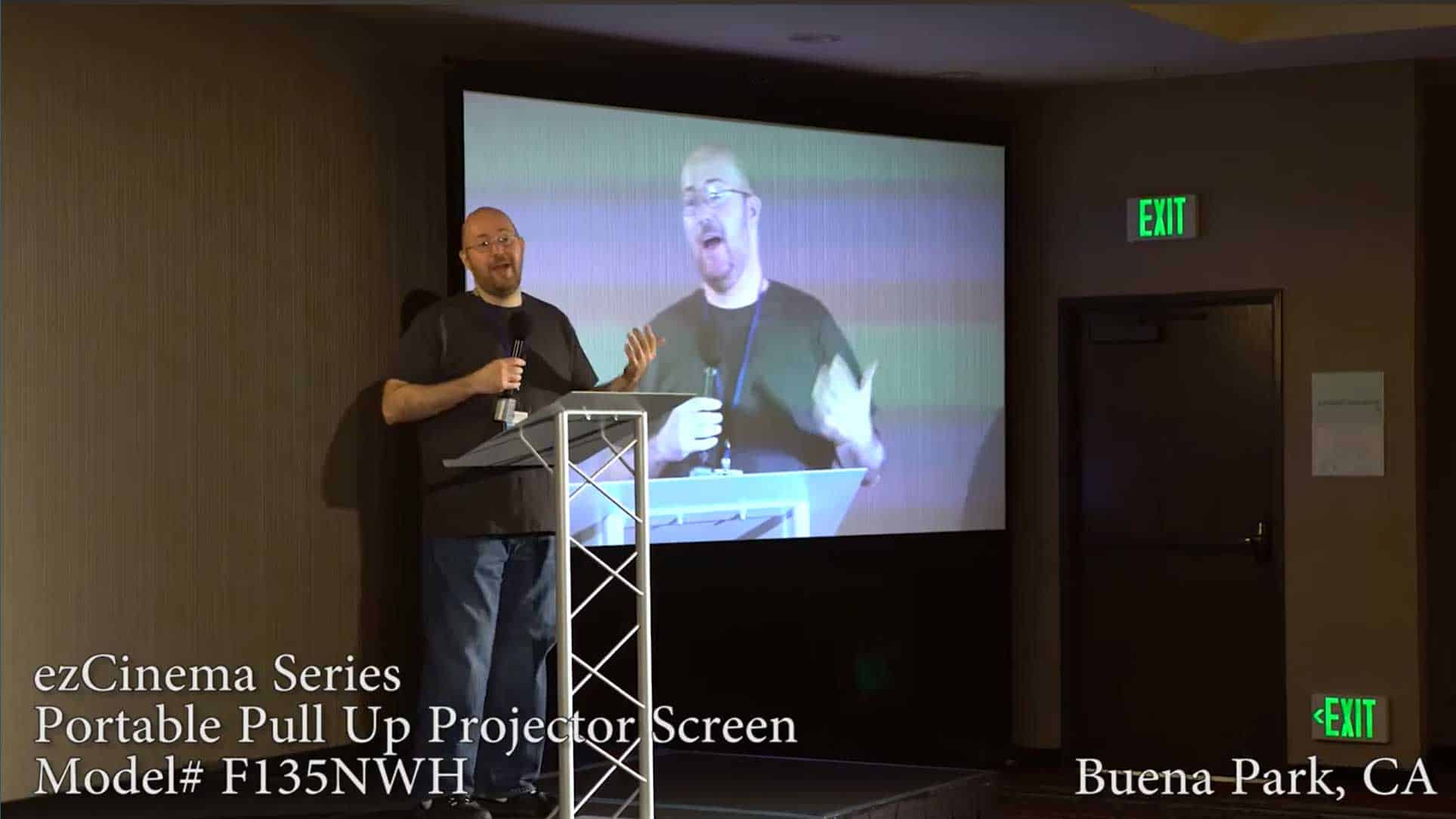 Up projector screen for presentations and movies.