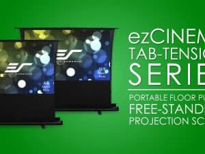 EzCinema Tab-Tension Series portable projector screens for home theaters and presentations.